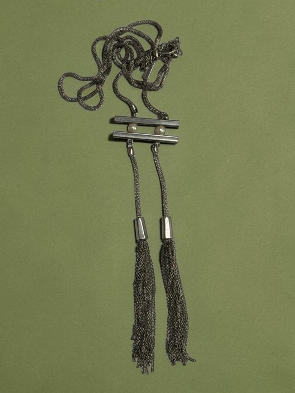 🫶🏻 Vintage Gunmetal Tassel Lariat Necklace